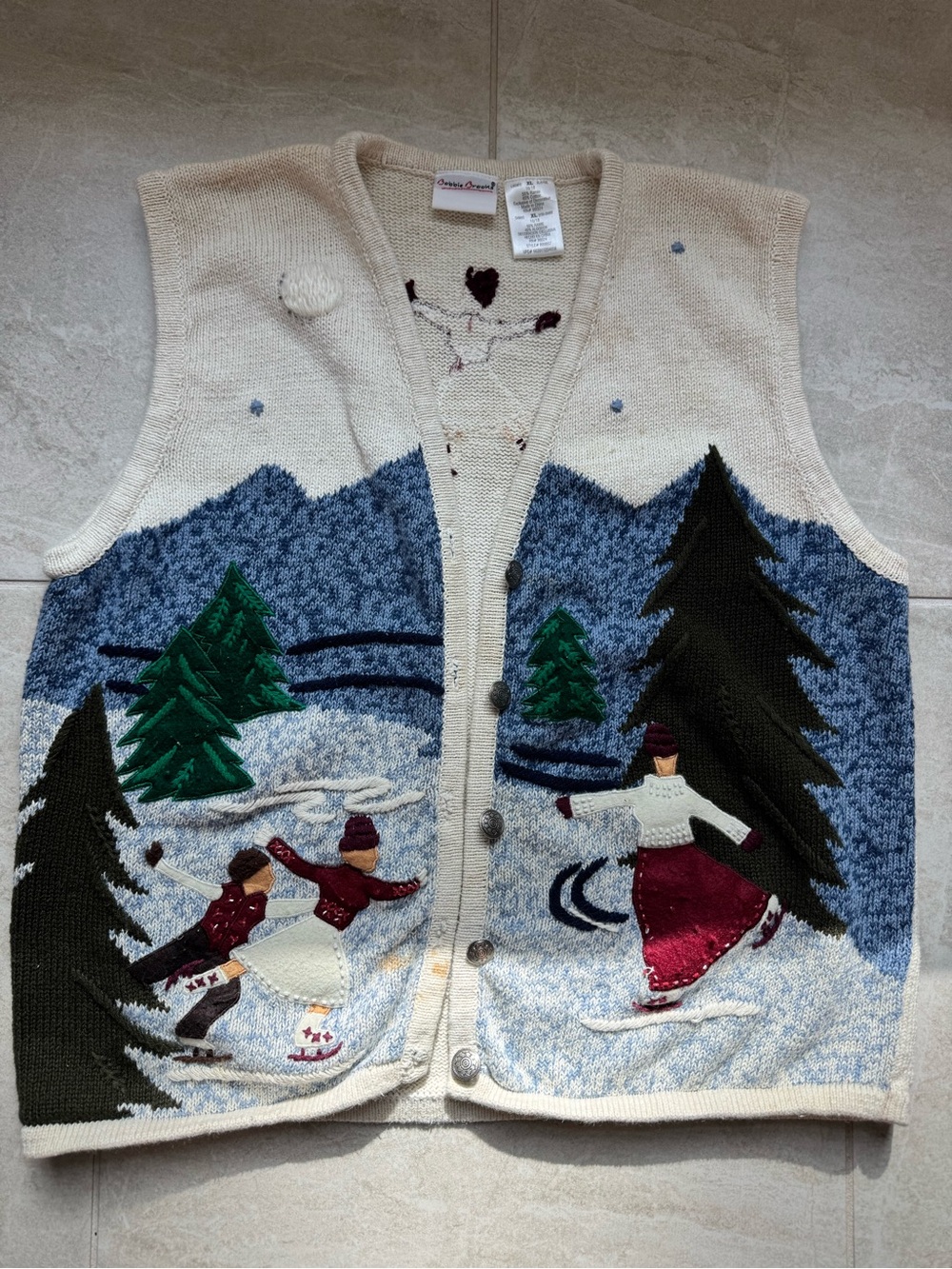 Bobbie Brooks Cream Sweater with Burgundy Heart Embroidery
